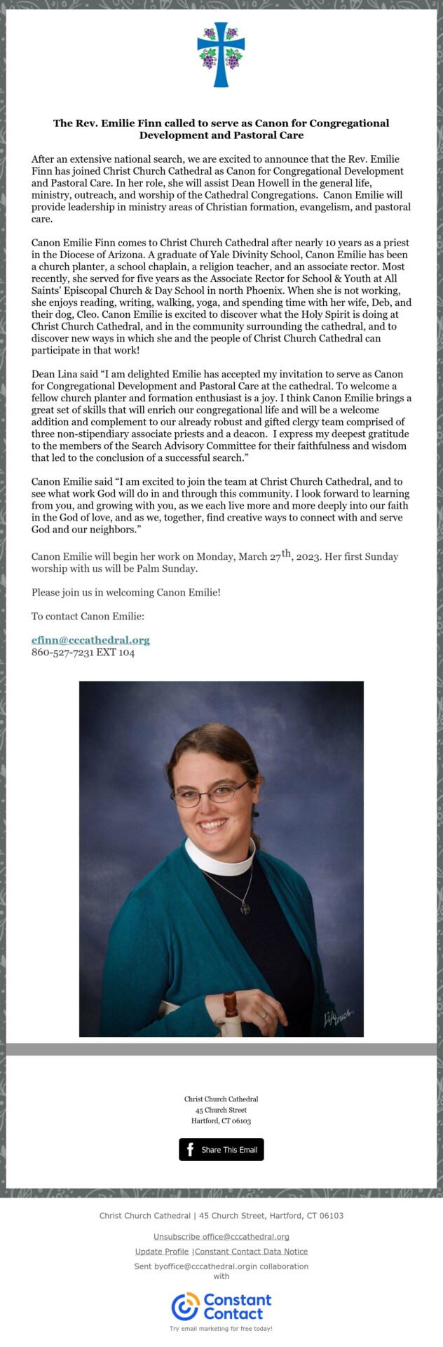Join us in welcoming our Canon for Congregational Development and Pastoral Care