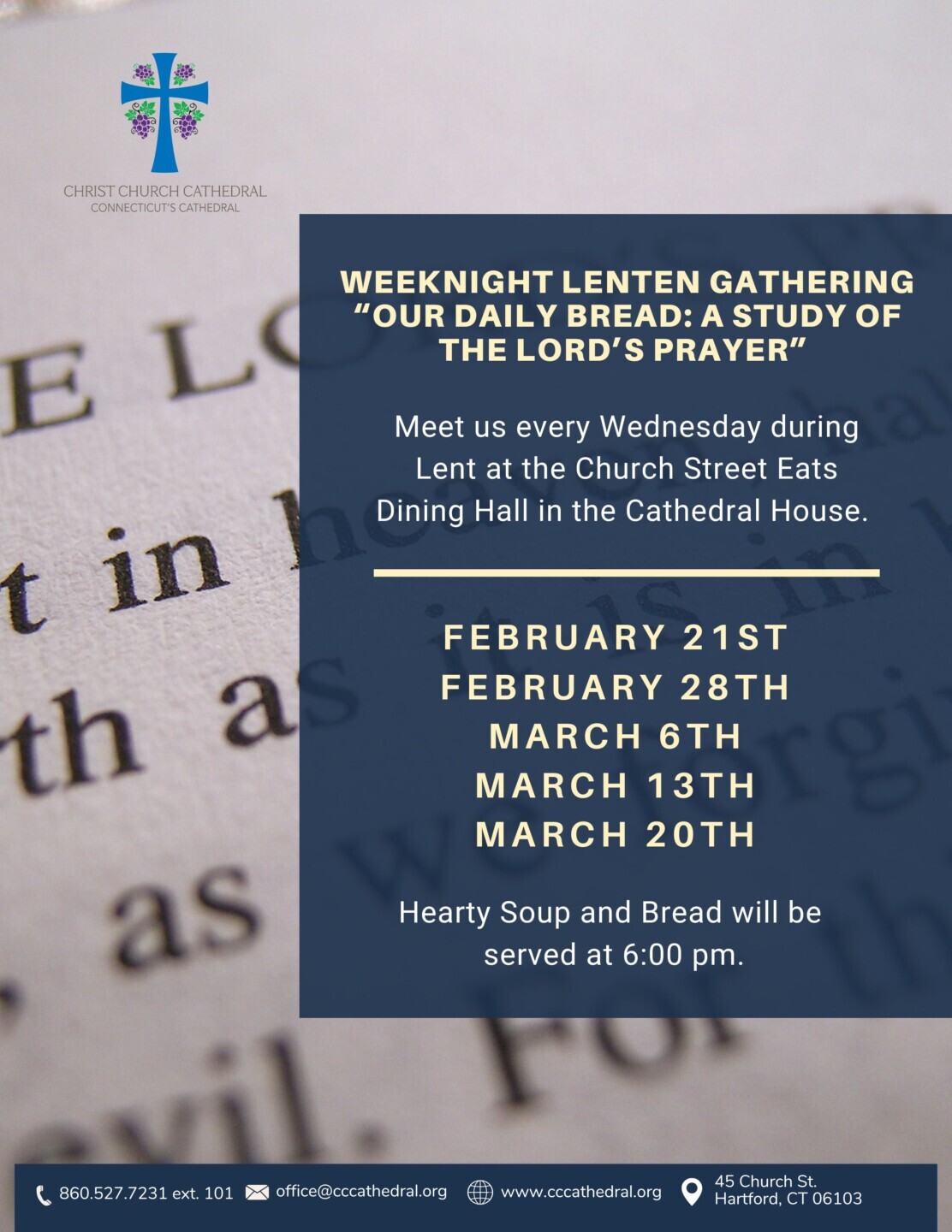 Weeknight Lenten gathering “Our Daily Bread: a Study of the Lord’s Prayer”